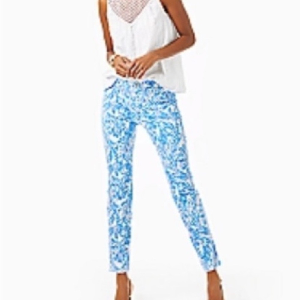 NWT LILLY PULITZER 12 KELLY HI RISE SKINNY ANKLE RESORT WHITE AQUA LOUNGE PANTS